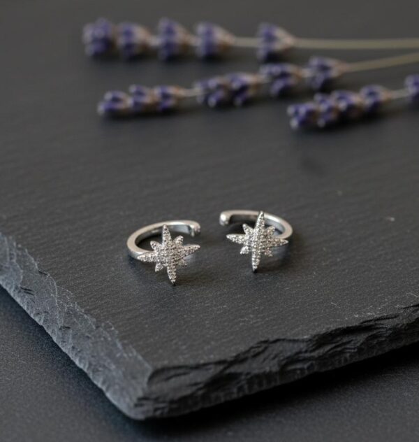 Celestial Starburst Cuff Earrings in Sterling Silver 925