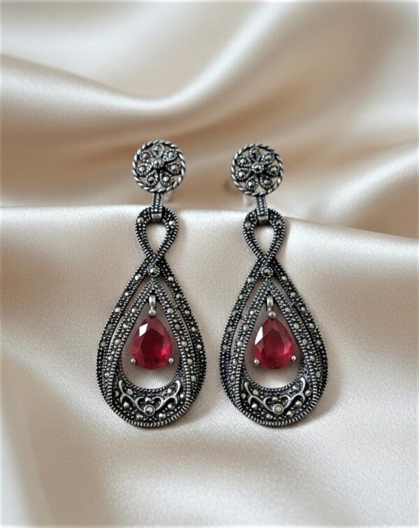 Antique Marcasite Teardrop Earrings in Sterling Silver 925