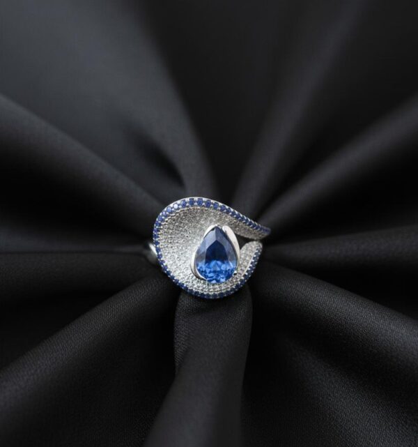 Celestial Blue Teardrop Diamond Ring in Sterling Silver 925