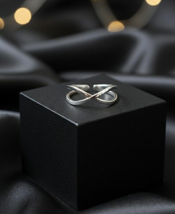 Infinity Cross Over Adjustable Band Ring in Sterling Silver 925