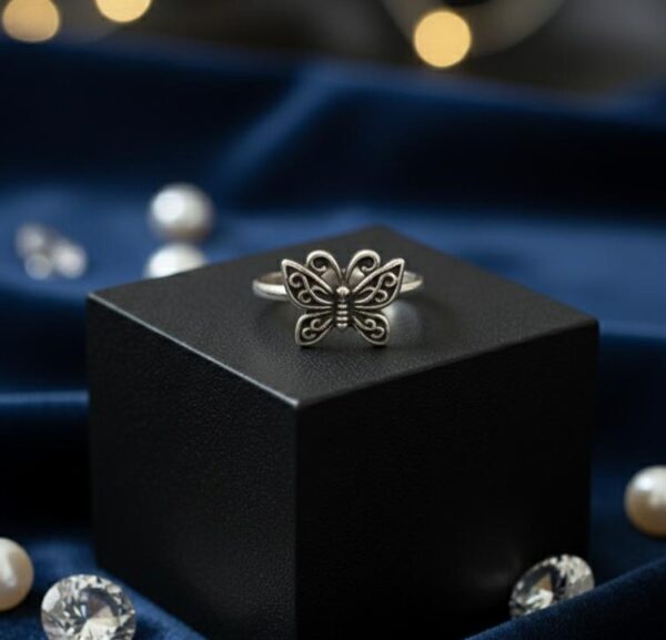Filigree Butterfly Ring in Oxidized Silver