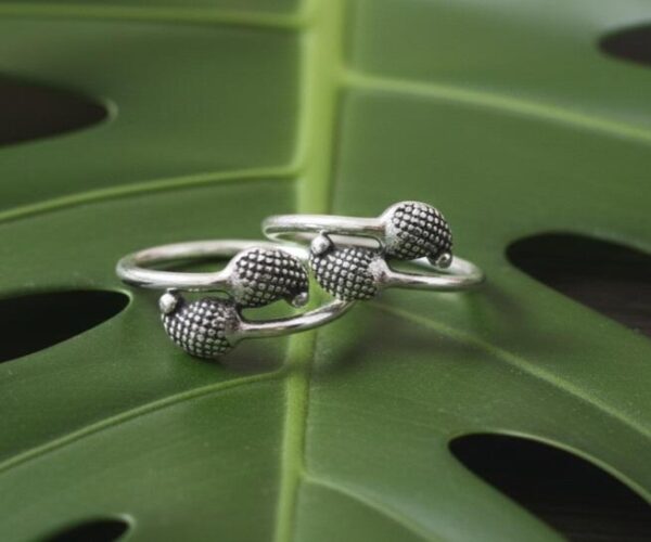 Radiant Silver Mango Motif Adjustable Open-Back Toe Ring Set in Sterling Silver 925