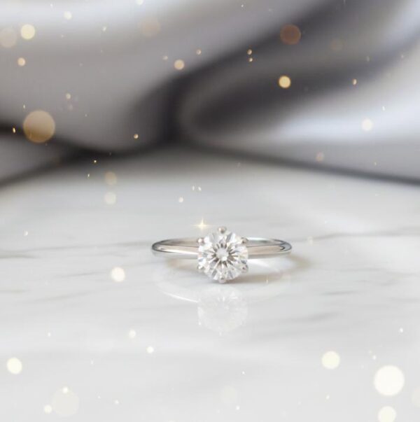 Classic Round Cut Solitaire Diamond Ring in Sterling Silver 925