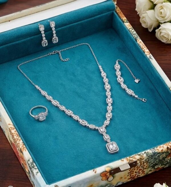 Halo Crystal Bridal Jewelry Set in Sterling Silver 925