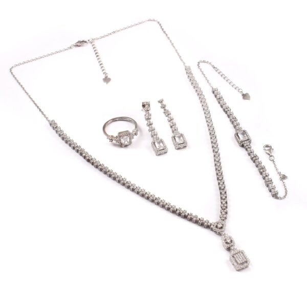 Luxury Rectangle Halo Crystal Necklace Set with Earrings, Ring & Bracelet