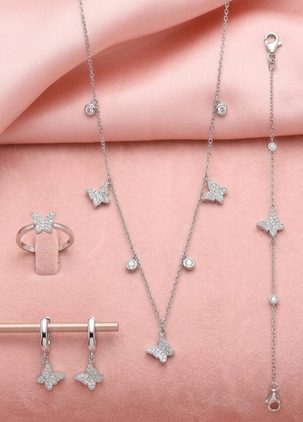 Butterfly Crystal Jewelry Set in Sterling Silver 925
