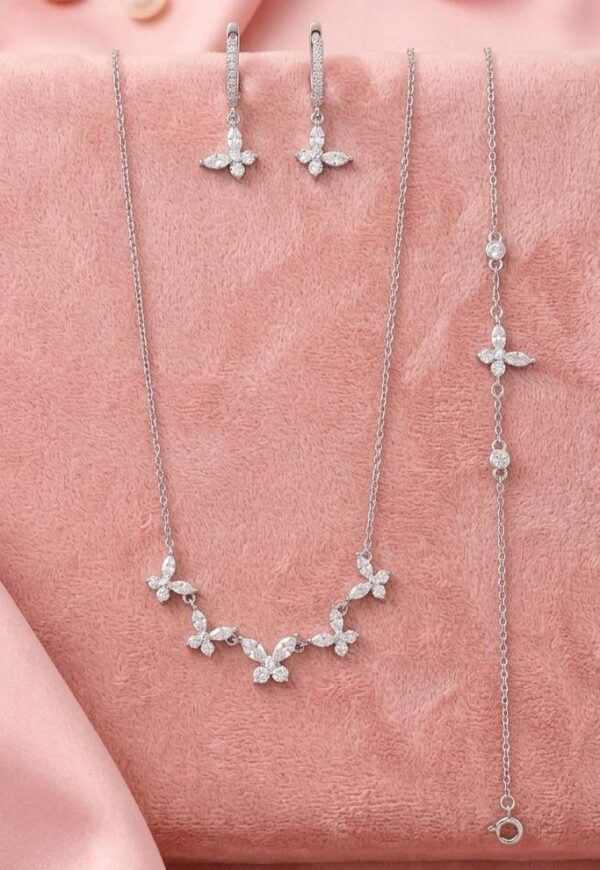 Radiant Silver Flutter Butterfly Necklace, Bracelet, and Drop Earring Set