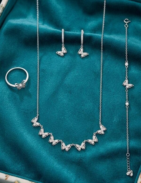 Radiant Silver Flutter Butterfly Jewelry Suite featuring Matching Ring and Bracelet