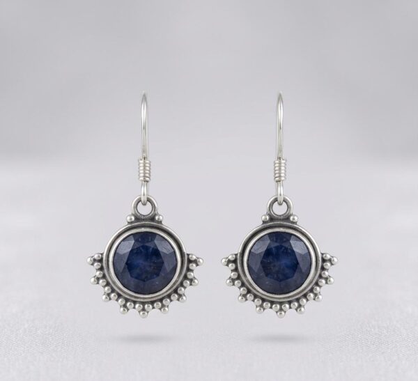 Oxidized Silver Blue Gemstone Dangle Earrings in Sterling Silver 925