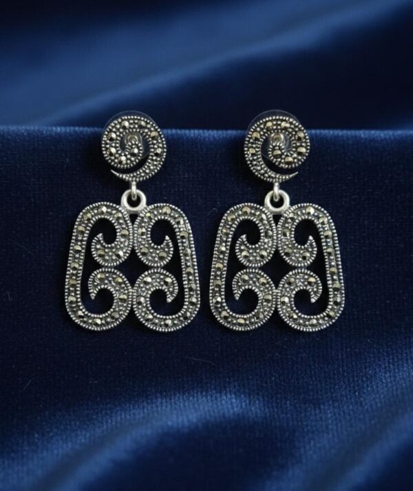 Eternal Scrollwork Marcasite Earrings in Sterling Silver 925
