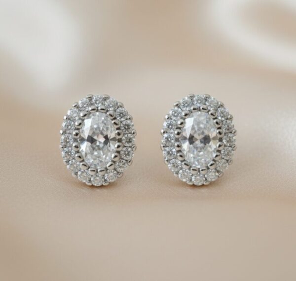 Classic Oval Crystal Studs Earrings in Sterling Silver 925