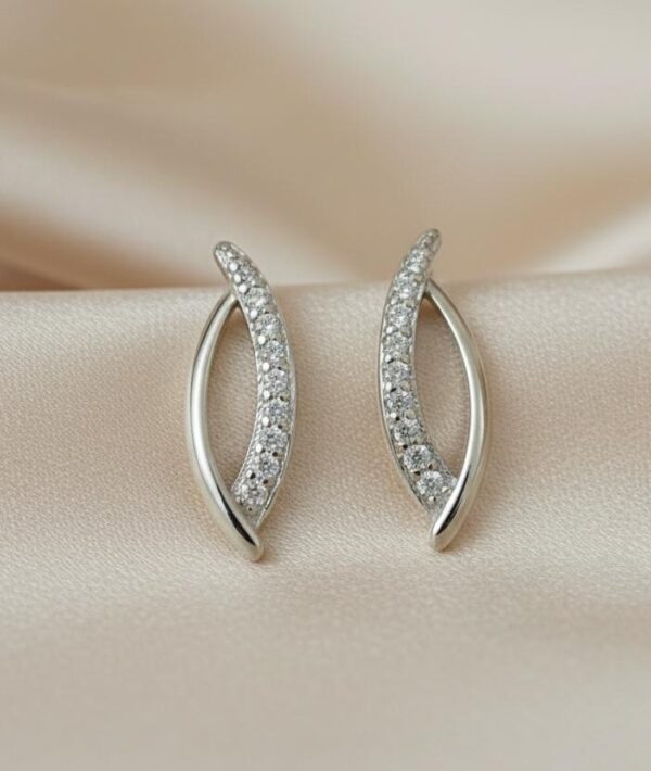 Leaf Curve CZ Studs in Sterling Silver 925