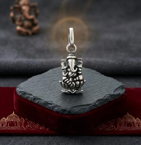 Oxidized Sterling Silver Lord Ganesha Lotus Pendant
