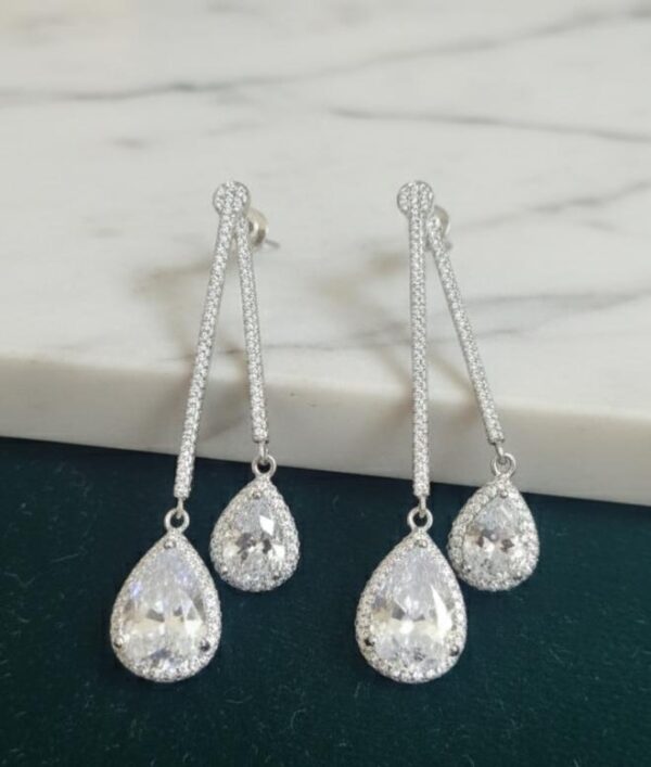 Celestial Teardrop Pavé Dangle Earrings in Sterling Silver 925