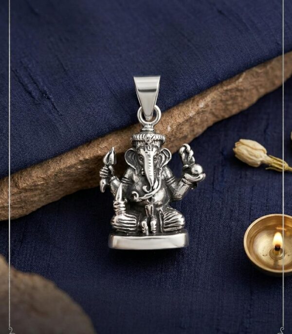 Oxidized Sterling Silver Lord Ganesha Seated Pendant