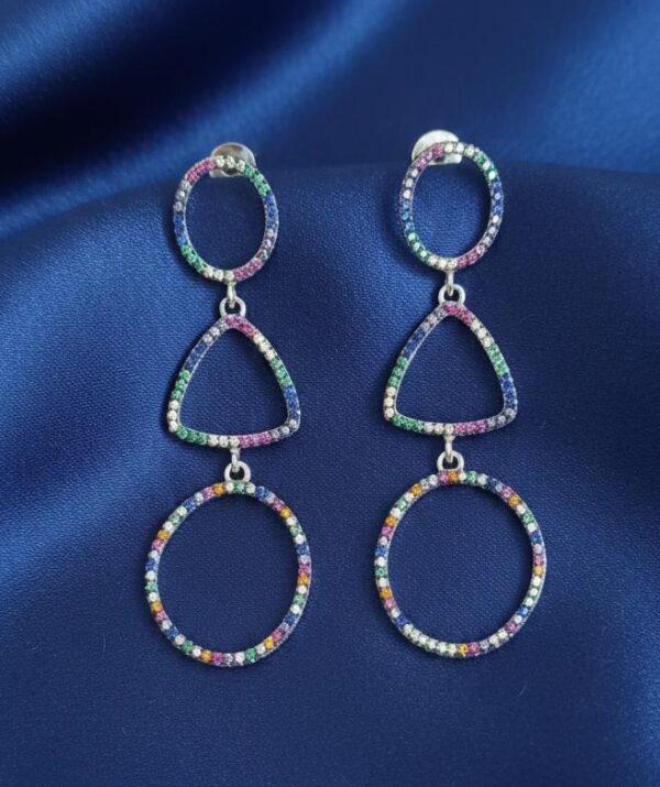Multicolor Pavé Geometric Drop Earrings in Sterling Silver 925