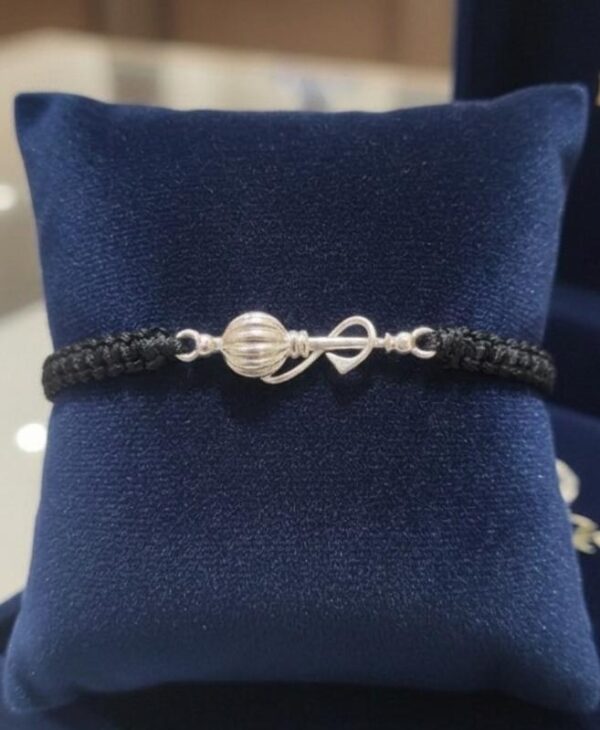 Silver Gada Charm With Hand-Knotted Protective Kaala Dhaga Bracelet