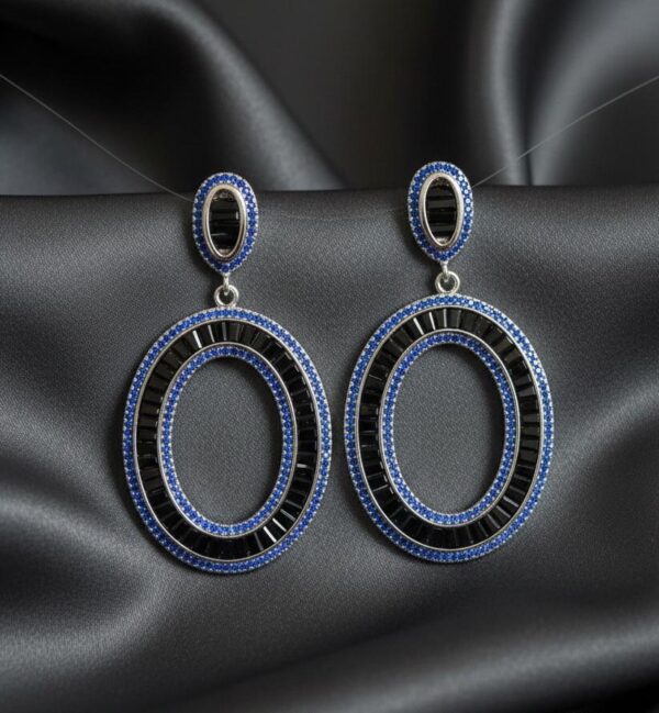 Marcasite Halo Oval Drop Earrings in Sterling Silver 925