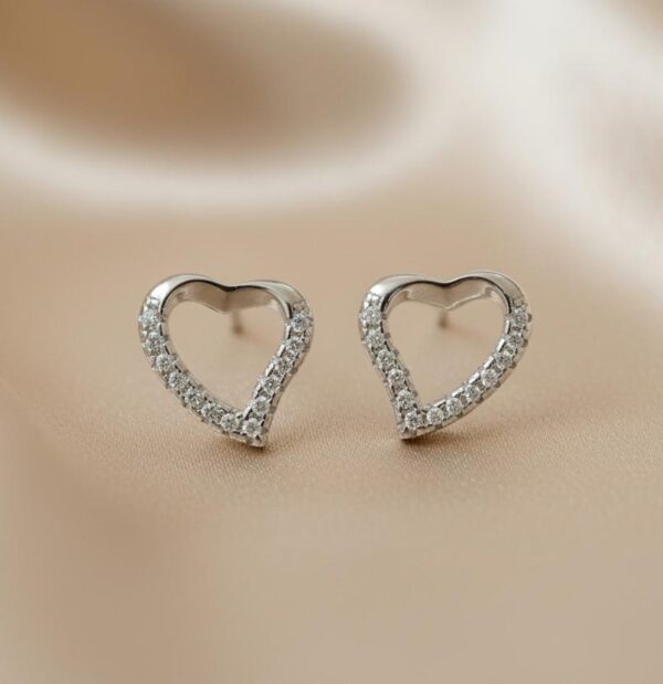 Open Heart Crystal Studs in Sterling Silver 925