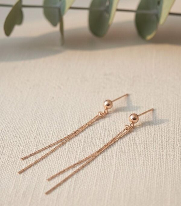 Sleek Rose Gold Dainty Cascading Thread Earrings in Sterling Silver 925