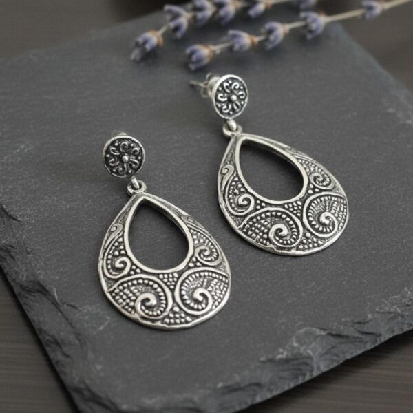Swirl Teardrop Silver Drop Earrings in Sterling Silver 925