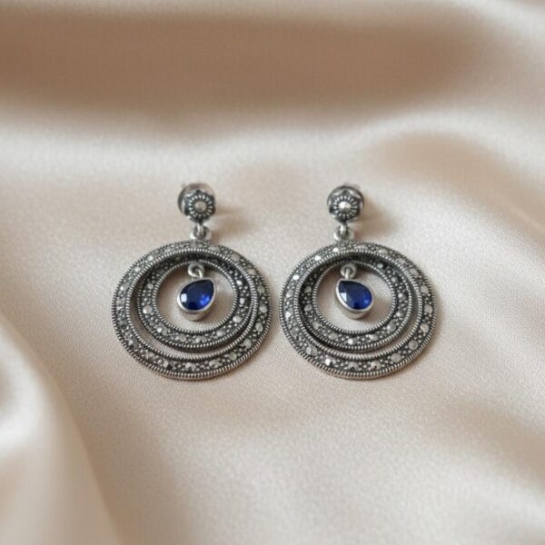 Swiss Marcasite Twist Loops Earrings in Sterling Silver 925