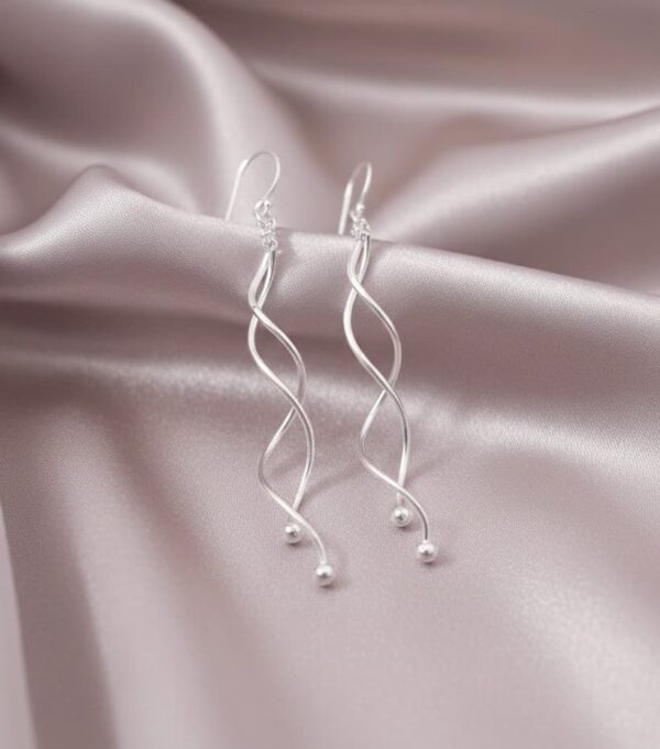 Double-Helix Spiral Drop Earrings in Sterling Silver 925