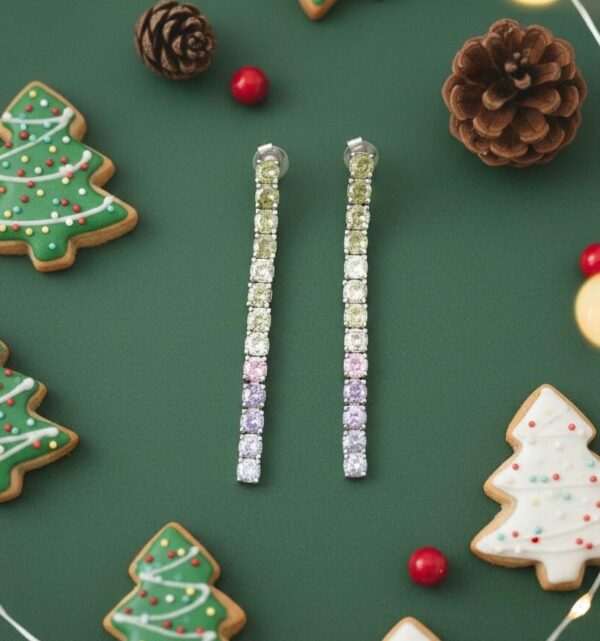 Rainbow Gradient Crystal Dangle Earrings in Sterling Silver 925