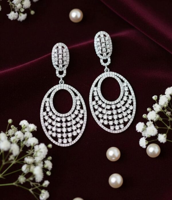 Radiant Lattice Mosaic Statement Dangle Earrings in Sterling Silver 925