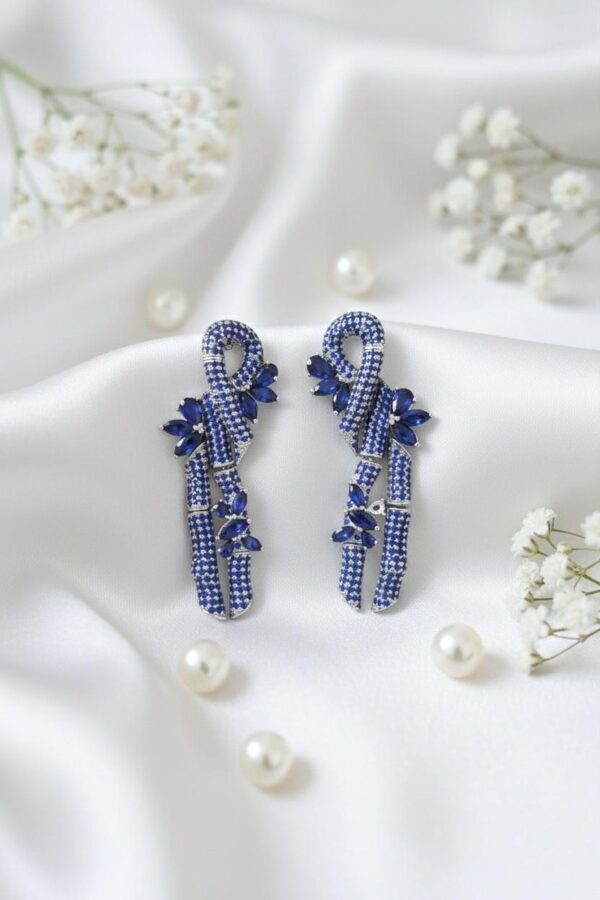 Royal Sapphire Pavé Ribbon Statement Earrings in Sterling Silver 925