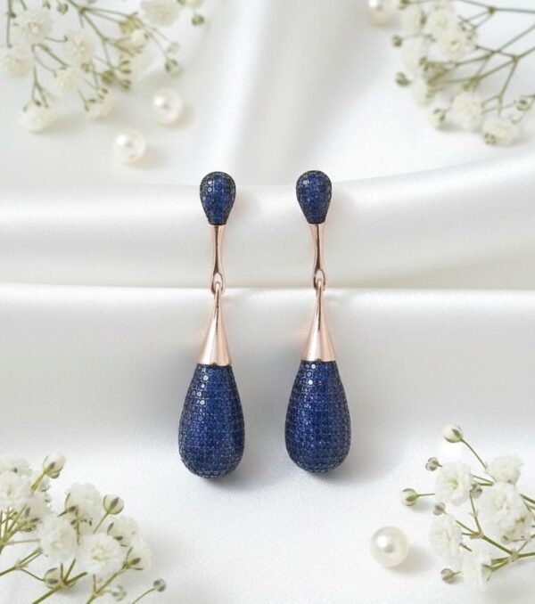 Royal Blue Pavé Teardrop Drop Earrings in Sterling Silver 925