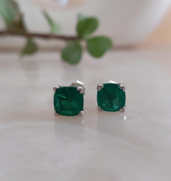 Square-Cut Emerald Stud Earrings in Sterling Silver 925
