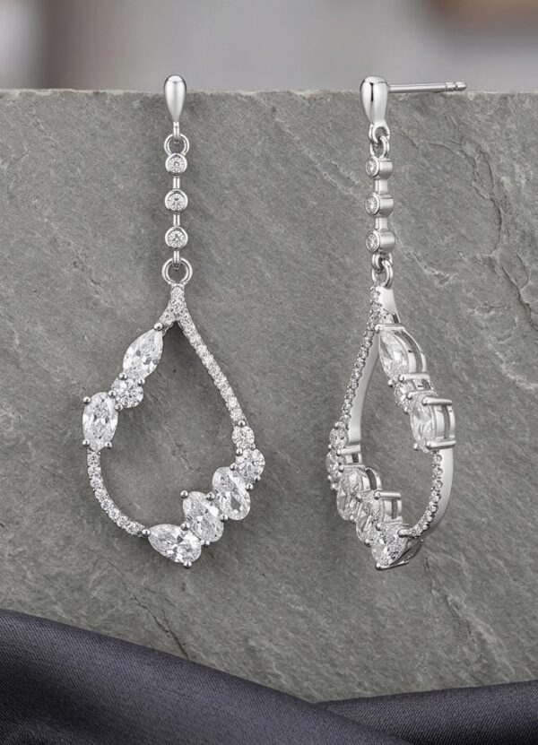 Teardrop Halo Crystal Dangle Earrings in Sterling Silver 925