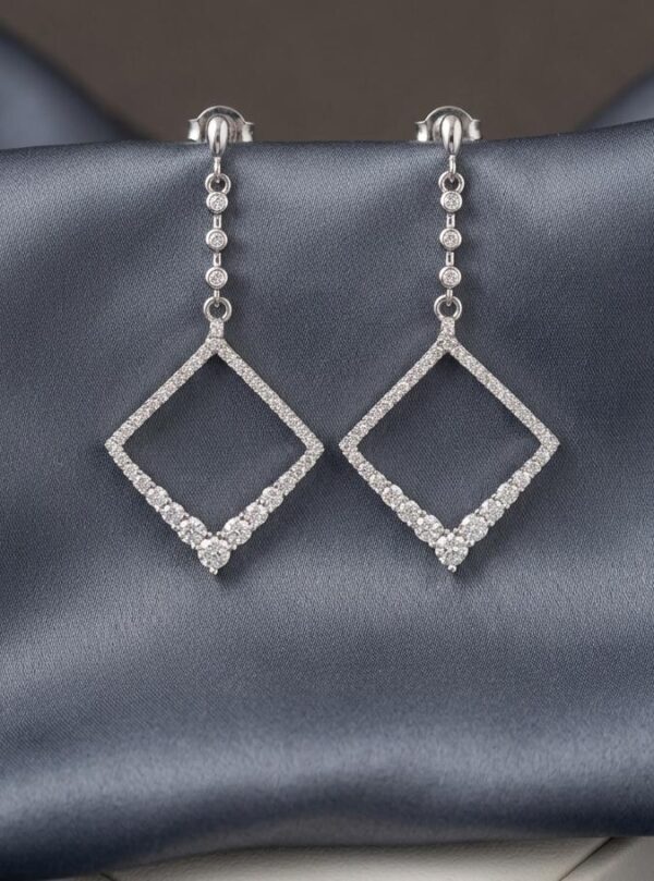Square Crystal Frame Drop Earrings in Sterling Silver 925