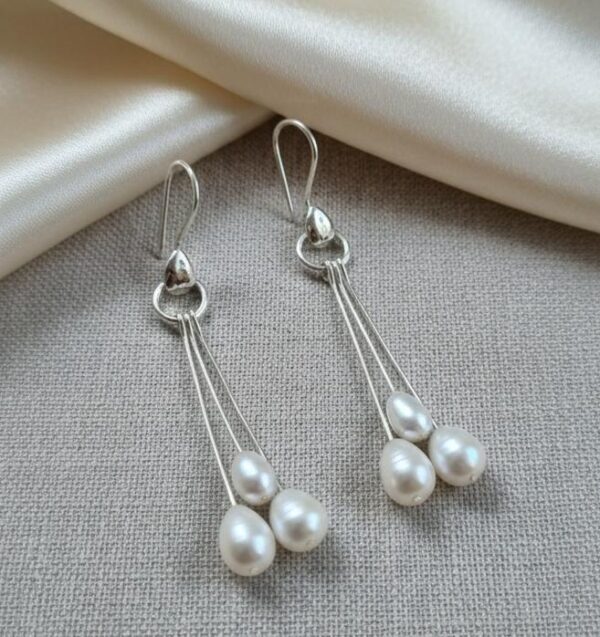 Double & Triple Teardrop Pearl Cluster Drop Earrings in Sterling Silver 925