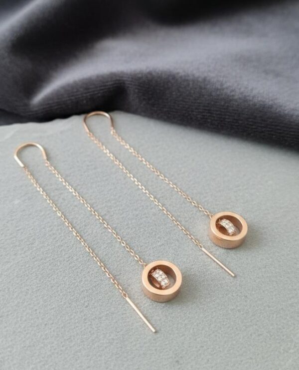 Rose Gold-Tone Geometric Circle Threader Earrings in Sterling Silver 925