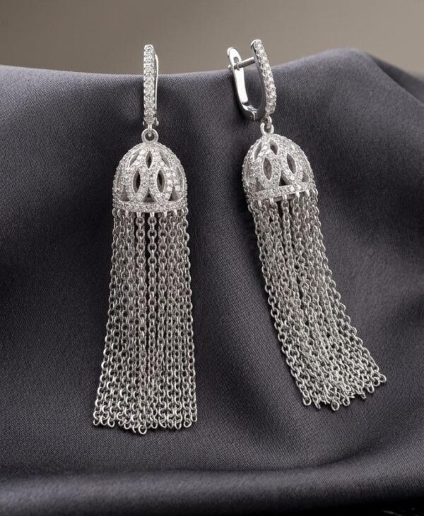 Silver Filigree Tassel Drop Earrings for Women in Sterling Silver 925