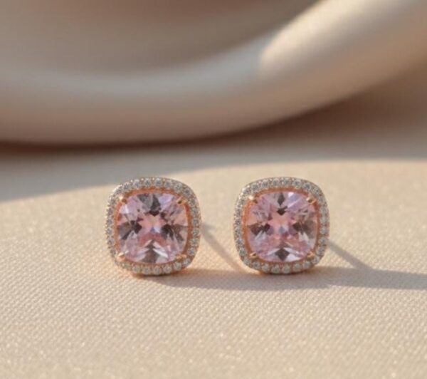 Radiant Light Pink Crystal Pavé Border Evening Earrings in Sterling Silver 925