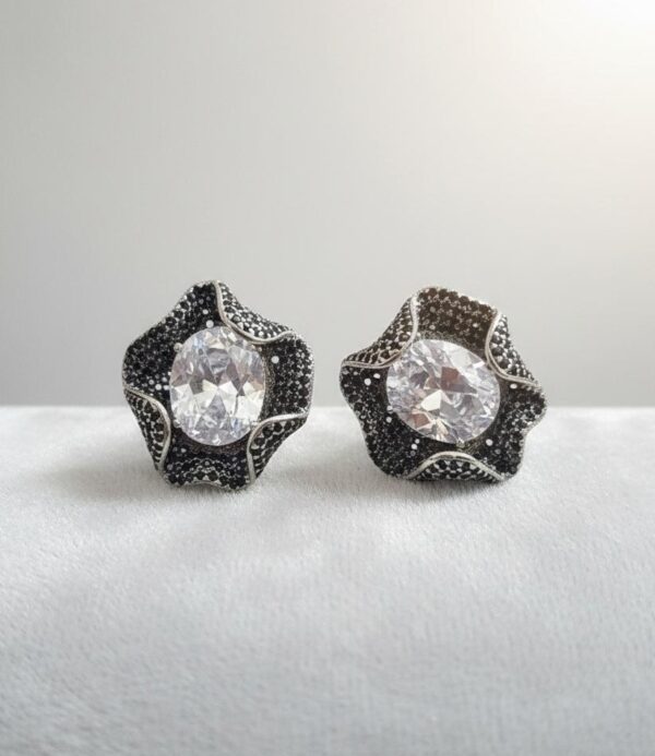 Starlight Marcasite Floral Stud Earrings in Sterling Silver 925