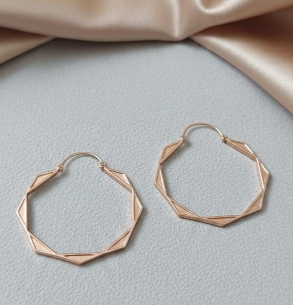 Rose Gold-Tone Geometric Decagon Hoop Earrings in Sterling Silver 925