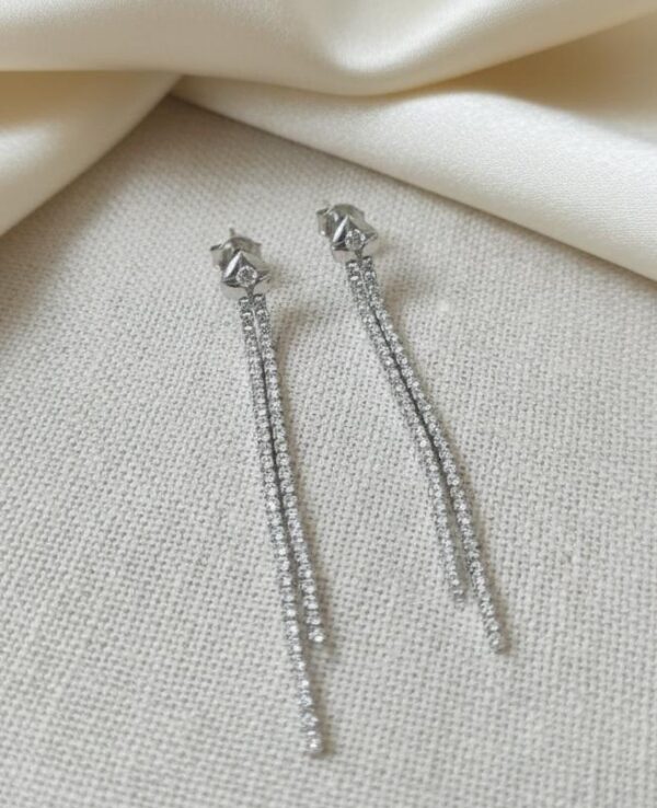 Geometric Star and Double-Row Tennis Chain Drops in Sterling Silver 925