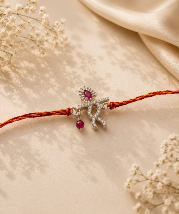 Rose Gold Krishna Bansuri Bracelet Rakhi for Brother, Rakshabandhan, Traditional Moli Rakhi