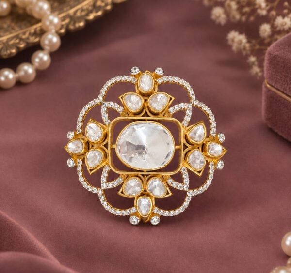 Royal Bloom Polki Statement Pendant in 925 Sterling Silver for Women