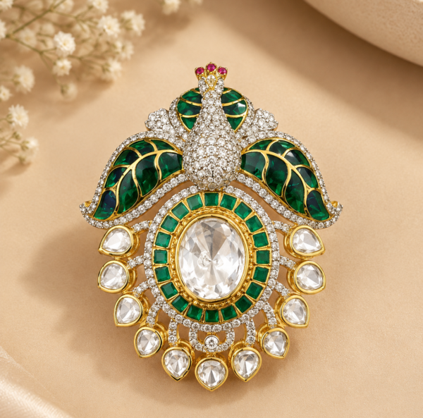 Peacock Grandeur Pendant & Brooch in Sterling Silver 925