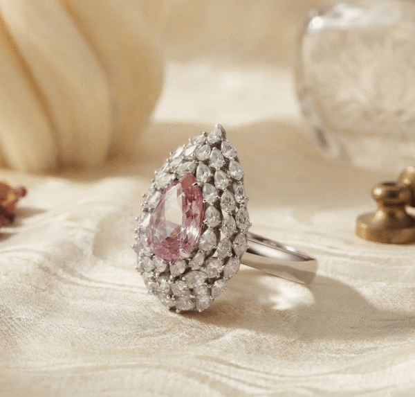 Pink Sapphire Teardrop Ring for women in sterling silver 925