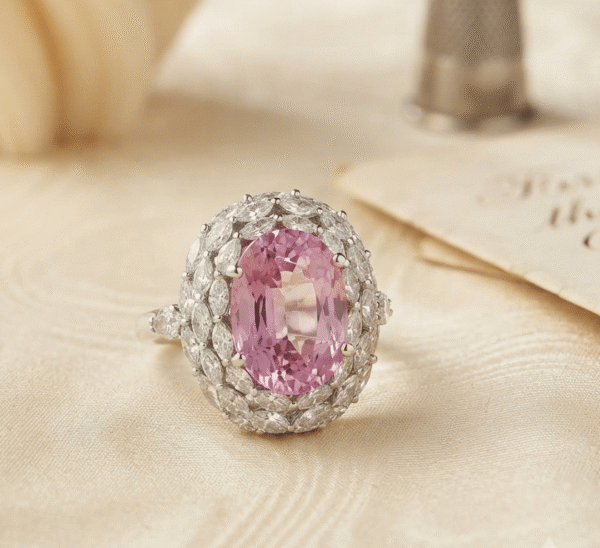 Oval Pink CZ Double Halo Statement Ring for women in sterling silver 925