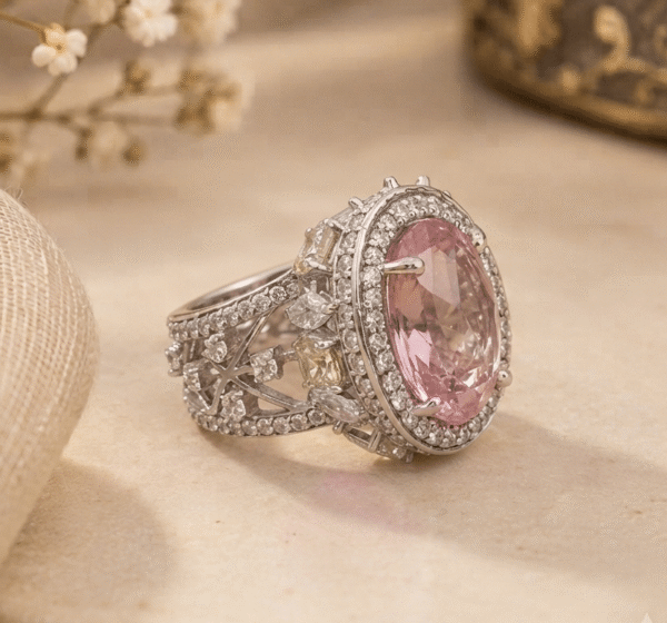 Pink Sapphire Filigree Premium Ring for women in sterling silver 925