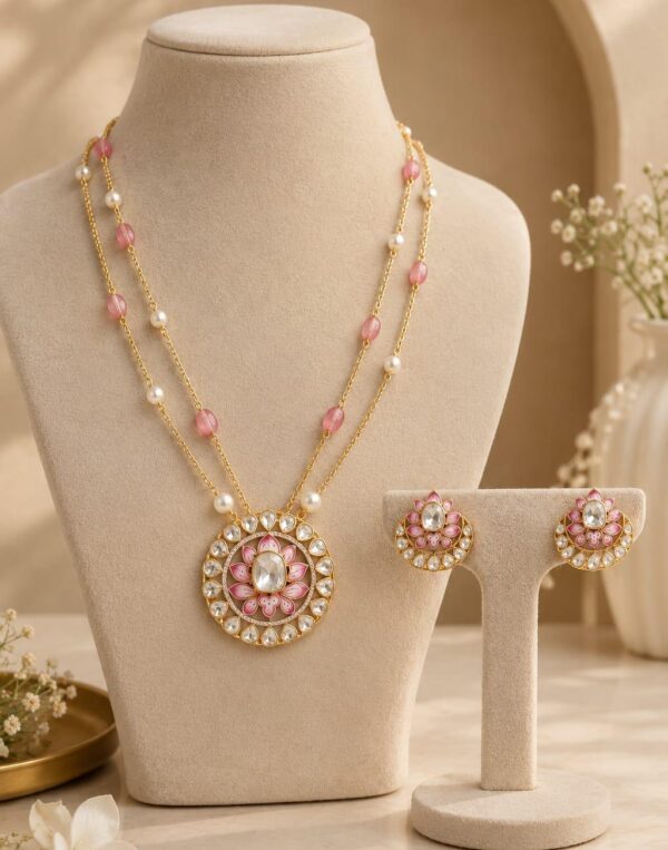 Pink Enamel Polki Chic Set for Women