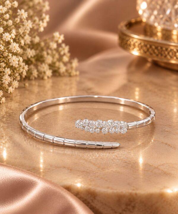Radiant Cubic Zirconia Cluster Bypass Bracelet in sterling silver 925