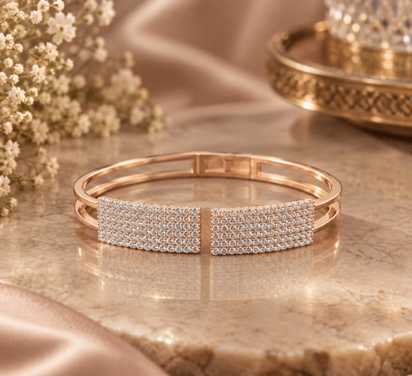 Rose Gold Double Band Pave Crystal Cuff Bracelet for Women in sterling silver 925